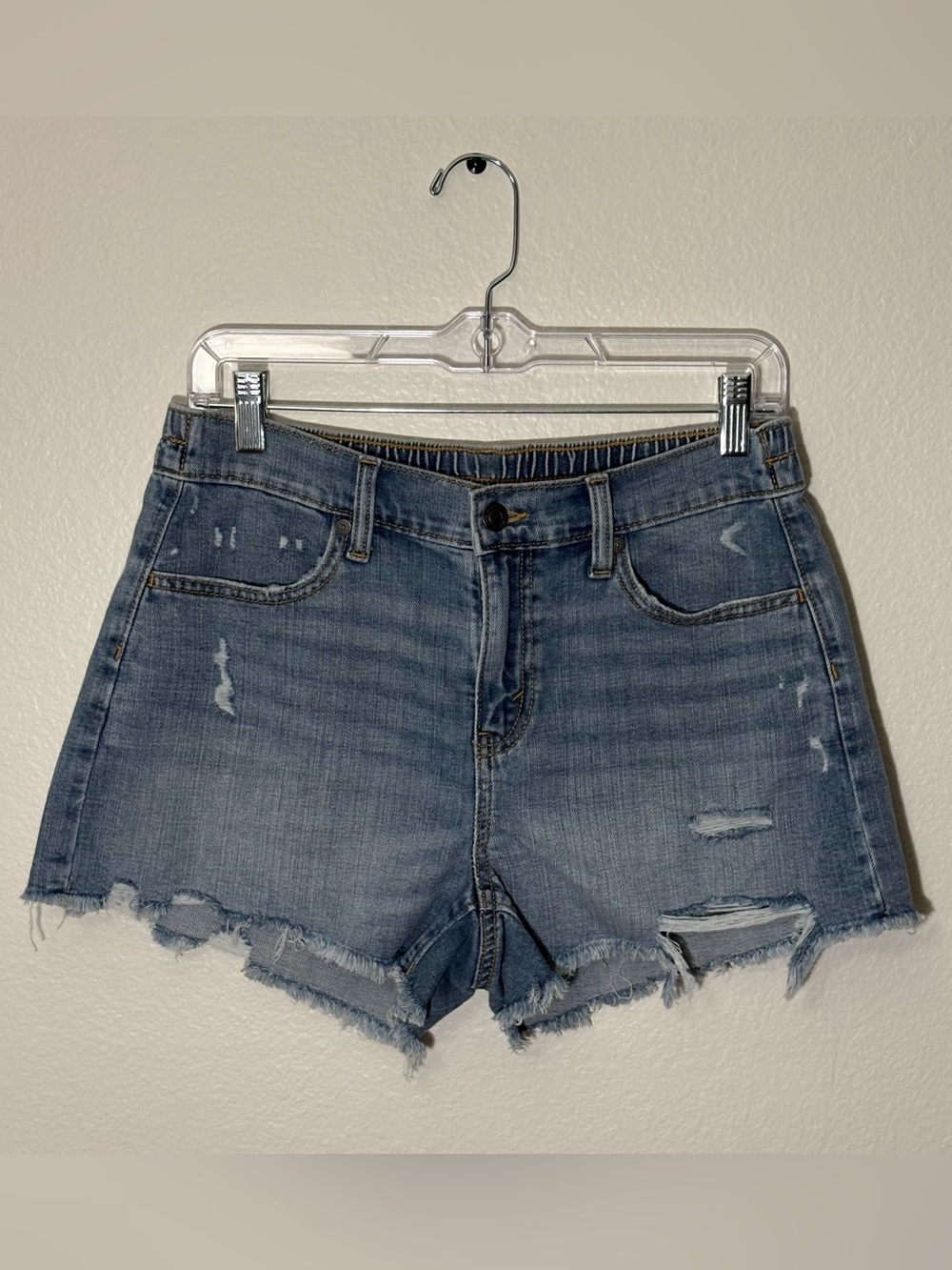 Aerie Denim Shorts Cutoff Blue Jean Womens Small Elastic Back Distressed Raw Hem